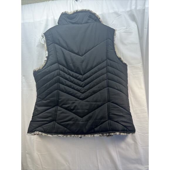 Valerie Stevens Reversible Puffer Vest Women's Size Large Leopard Black - Picture 8 of 11